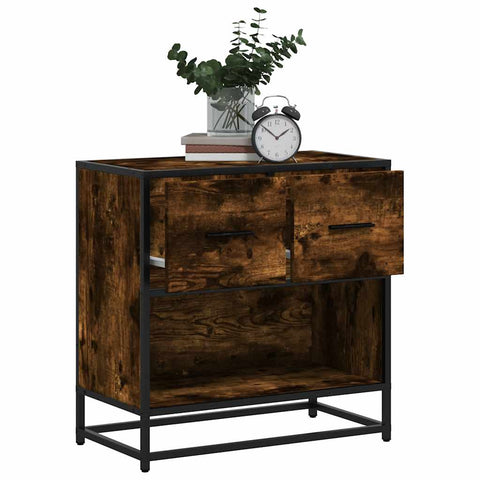 ZNTS Bedside Cabinet Smoked Oak 60x31x60 cm Engineered Wood and Metal 848696