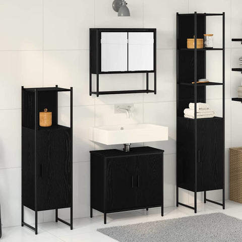 Bathroom Furniture Set with Door 4 pcs Black 33 x 33 x 185.5 cm 3334414
