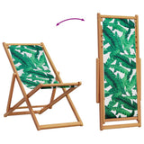 Folding Beach Chair Leaf Pattern Solid Wood Eucalyptus and Fabric 366566