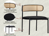 Velvet dining chair, set of 4, modern, simple chair with four metal support legs, rattan N606P389324S