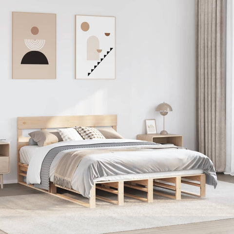 ZNTS Bed Frame without Mattress 140x190 cm Solid Wood Pine 3302315