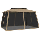 Gazebo with Double Roof and Mesh Walls Taupe 3.93x2.93 m Steel 368453