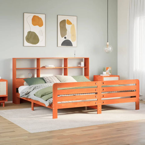 ZNTS Bed Frame without Mattress Wax Brown 180x200 cm Super King Solid Wood Pine 3309934