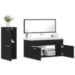 ZNTS 3 Piece Bathroom Furniture Set Black Engineered Wood 3308532