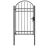 Fence Gate ASSEN with Arched Top Steel 102x175 cm Black 143087