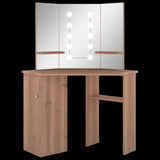 Corner Dressing Table with LED Oak 111x54x141.5 cm 326533