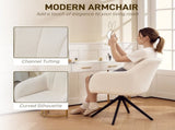 360 Degree Swivel Accent Chair, Teddy Fleece Fabric Armchair, Upholstered Tufted Vanity Chair with T3398P377852
