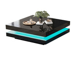 Black Square High Gloss Coffee Table with 360&deg Rotating Top, Tea Table with LED light, 70x70x36 WF324655BAA