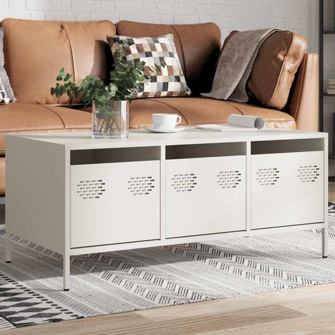 ZNTS Coffee Table White 101.5x50x43.5 cm Cold-rolled Steel 851273