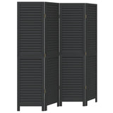 Room Divider 4 Panels Black Solid Wood Paulownia 358849