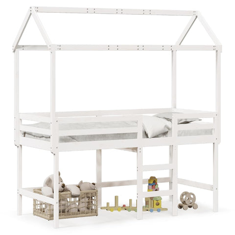 ZNTS Loft Bed with Ladder and Roof without Mattress White 90x190 cm Single 3282149