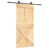 Sliding Door Natural and Black 95 x 210 cm Solid Pine Wood 3445002