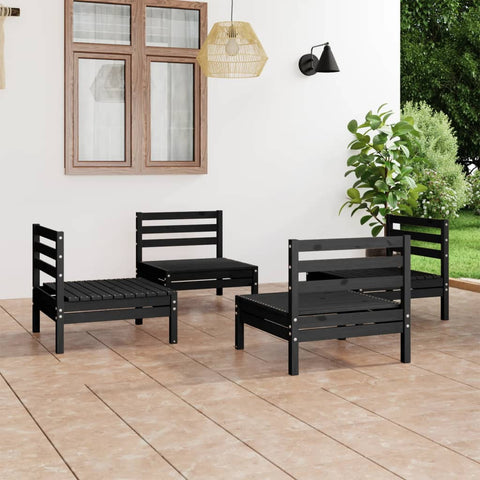 ZNTS 4 Piece Garden Lounge Set Black Solid Pinewood 3082406