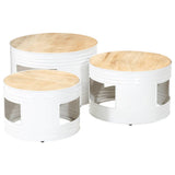 Bar Tables Drum Shape 3 pcs Solid Rough Wood Mango 358934