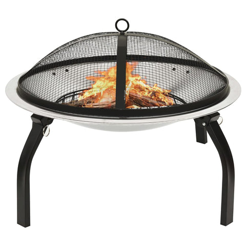 ZNTS 2-in-1 Fire Pit and BBQ with Poker 56x56x49 cm Stainless Steel 313353