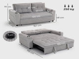 2 Seater Click Clack Sofa Bed with Pull Out Design, Corduroy Upholstery - Light Grey T3398P424880