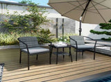 3 Pieces Rattan Bistro Set with Cushions, Wicker Garden Furniture Set, Glass Top Coffee Table and T3398P318618
