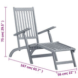Sun Lounger Grey Wash Acacia Hardwood Full-Length Foldable 45957