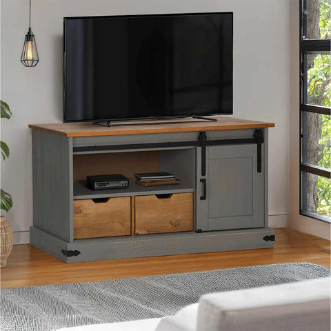 ZNTS TV Cabinet HALDEN with Sliding Door Grey 110x40x60 cm Solid Wood 4018411