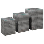 Side Tables 3 pcs with Glass Top Grey Poly Rattan 46985
