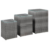 Side Tables 3 pcs with Glass Top Grey Poly Rattan 46985