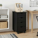 Rolling Cabinet Black 34 x 39 x 65.5 cm Solid Pine Wood 42028347