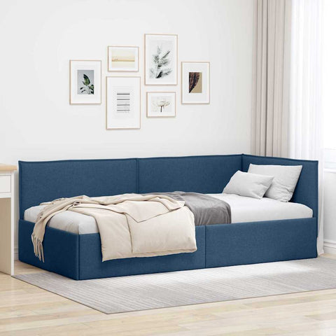 Corner Bed Frame with Headboard Blue 90 x 200 cm Fabric 42016470