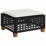 Garden Stool with Cushion Black 63.5x56x32 cm Poly Rattan 365932