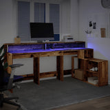 Desk with LED Lights Old Wood 200x104x91 cm Engineered Wood 3309472