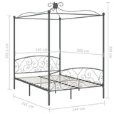284483 Canopy Bed Frame without Mattress Grey Metal 140x200 cm