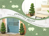 Set of 2 Decorative Artificial, Boxwood Spiral Topiary Tree with Lavender and Pot, Fake T3398P342966