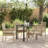 Garden Dining Set with Cushion 5 pcs Beige Poly Rattan 3379892