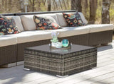 Square PE Wicker Rattan Table with Glass Top - Dark Grey T3398P323875