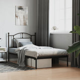 ZNTS Metal Bed Frame without Mattress with Headboard Black 100x190cm 353433