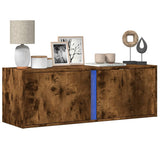 TV Wall Cabinet with LED Lights Smoked Oak 100x31x35 cm 852268