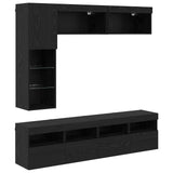 TV Cabinet with LED 7 pcs Black Oak Engineered Wood 3402985