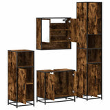 ZNTS 4 Piece Bathroom Furniture Set Smoked Oak Engineered Wood 3301217