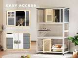 Wooden Catio Cat Outdoor Enclosure, Cat Cage with Waterproof Roof, Platforms, for Multiple Cats, T3398P552690