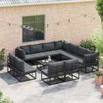 Garden Sofa Set with Cushion Black Aluminium 3378881