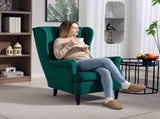 Modern Accent Chair, Upholstered Wingback Armchair with High Backrest and Pillow, Velvet-Feel Fabric T3398P377887