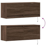 TV Wall Cabinet with LED Lights Brown Oak 100x31x35 cm 852368