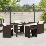 Garden Dining Set with Cushion 5 pcs Brown Poly Rattan 3379986