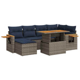 7 Piece Garden Sofa Set with Cushions Black Poly Rattan Acacia 3327624