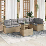 Garden Sofa Set with Cushion 7 pcs Beige Poly Rattan 3348296