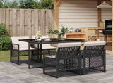 5 Piece Garden Dining Set with Cushions Black Poly Rattan 3210714