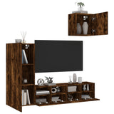 4 Piece TV Wall Units Smoked Oak Engineered Wood 3216504