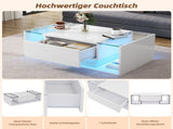 High Gloss Coffee Table with Open Storage, 1 drawer, LED lights, Centre Table with glass tabletop, N605P374206W