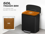50L Kitchen Bin with Soft-Close Lid and Stay-Open Function, Stainless Steel Pedal Bin with Removable T3398P424974