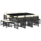 11 Piece Garden Dining Set with Cushions Black Poly Rattan 3210966