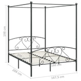 284444 Canopy Bed Frame without Mattress Grey Metal 160x200 cm